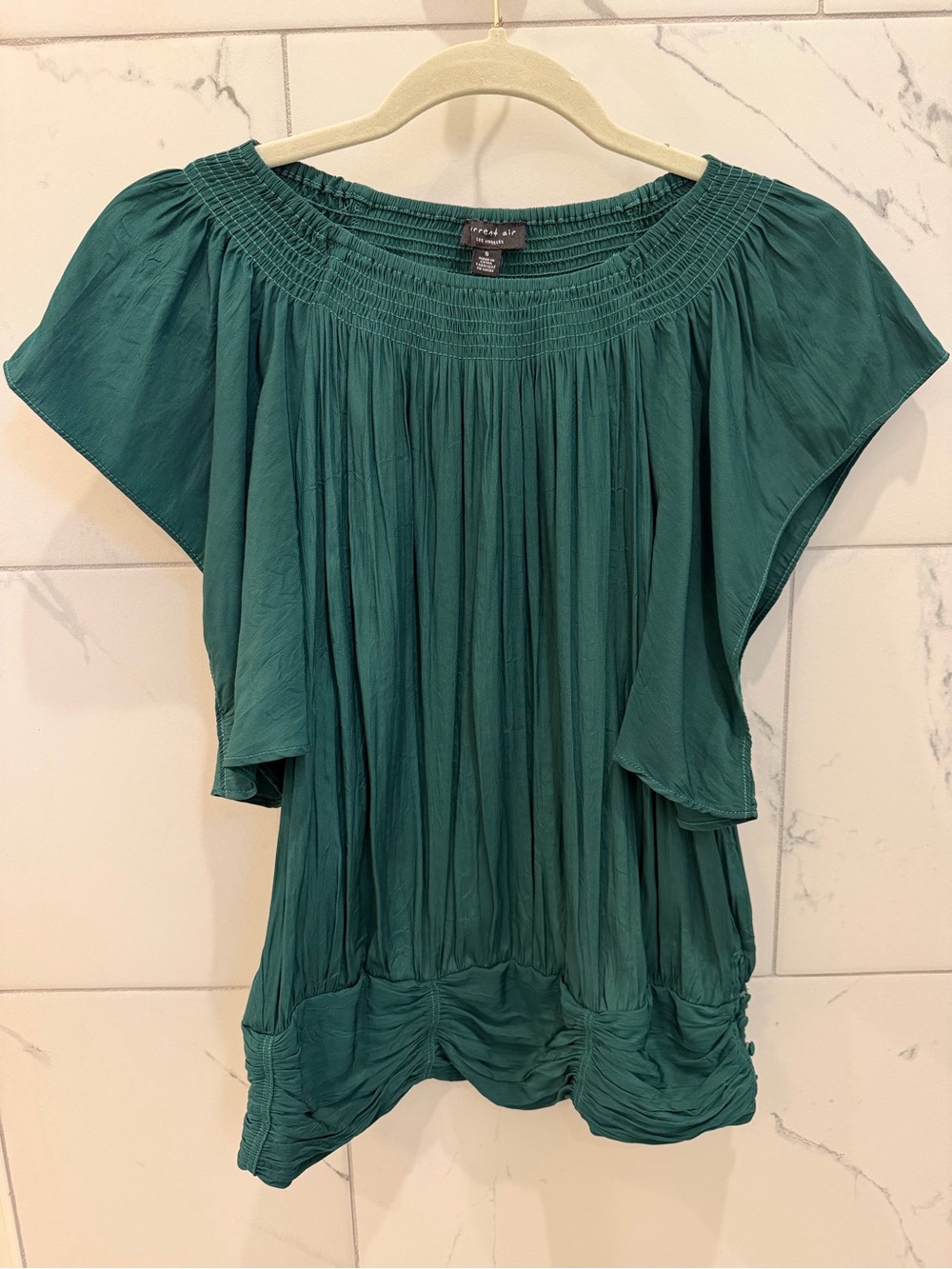 Current Air Teal Green Peasant Blouse - Smocked Neck